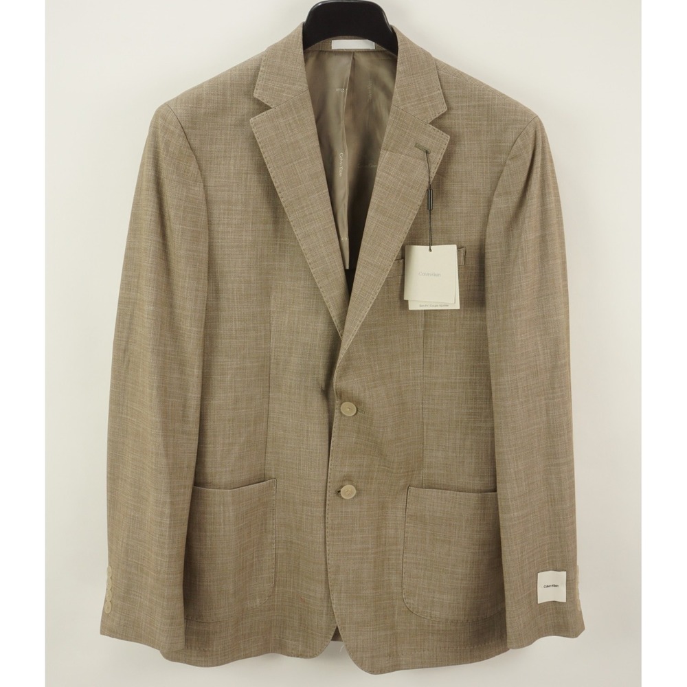 $295 Calvin Klein Mariano Soft Slim Stretch Performance Sport Coat Mens 44L Tan